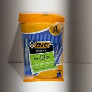 BIC Round Stic Xtra Life Blue Ballpoint Pens, Medium Point (1.0mm) 10-Count Pack
